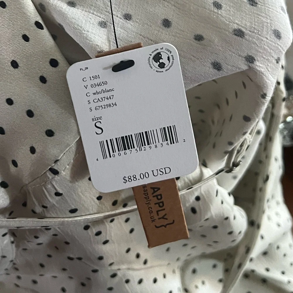 NWT Anthropologie White Tank with Black Polka Dots - Picture 6 of 7